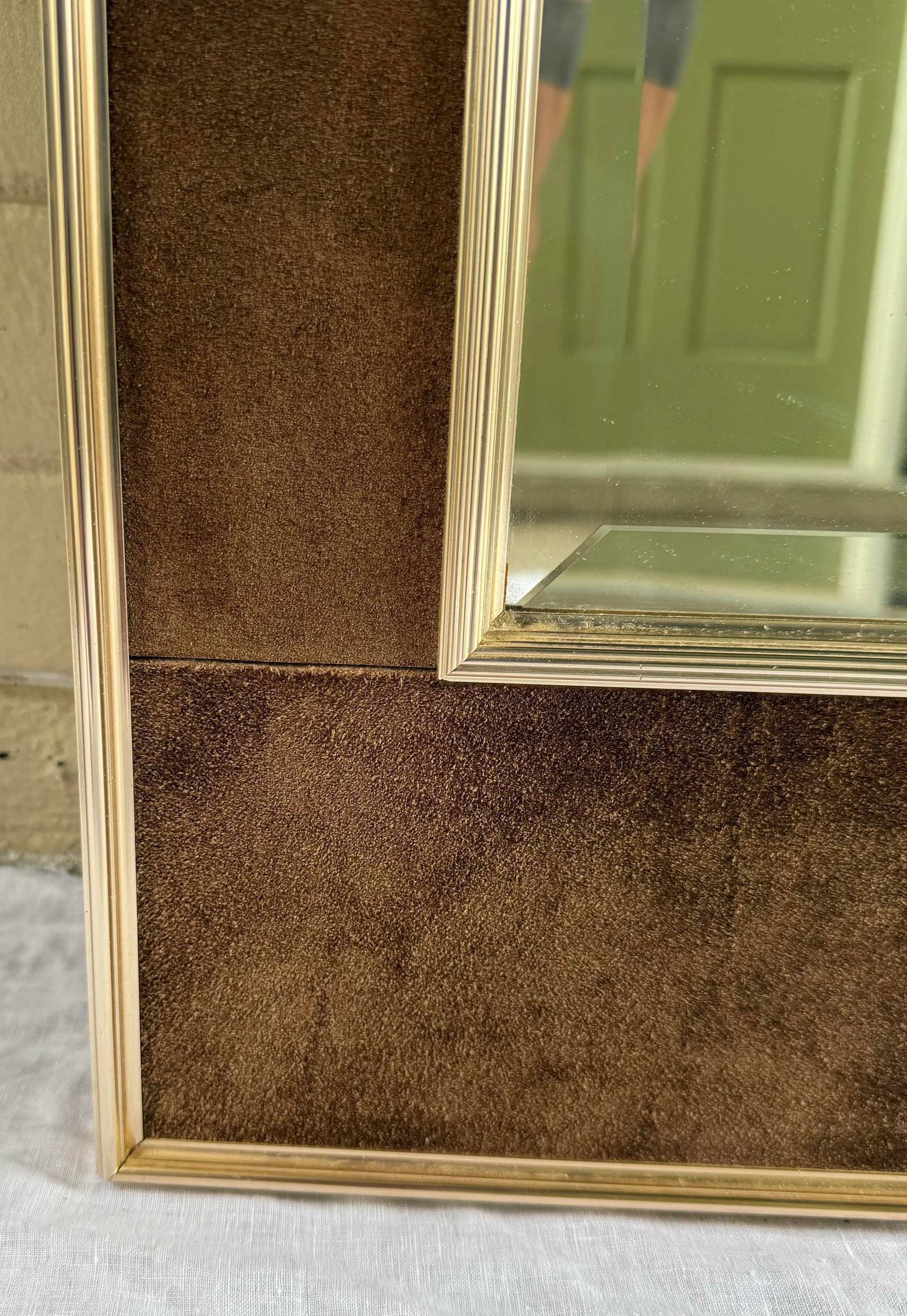Vintage LaBarge Brass & Chocolate Suede Mirror - Hollywood Regency "Jewel Box" Style - 6