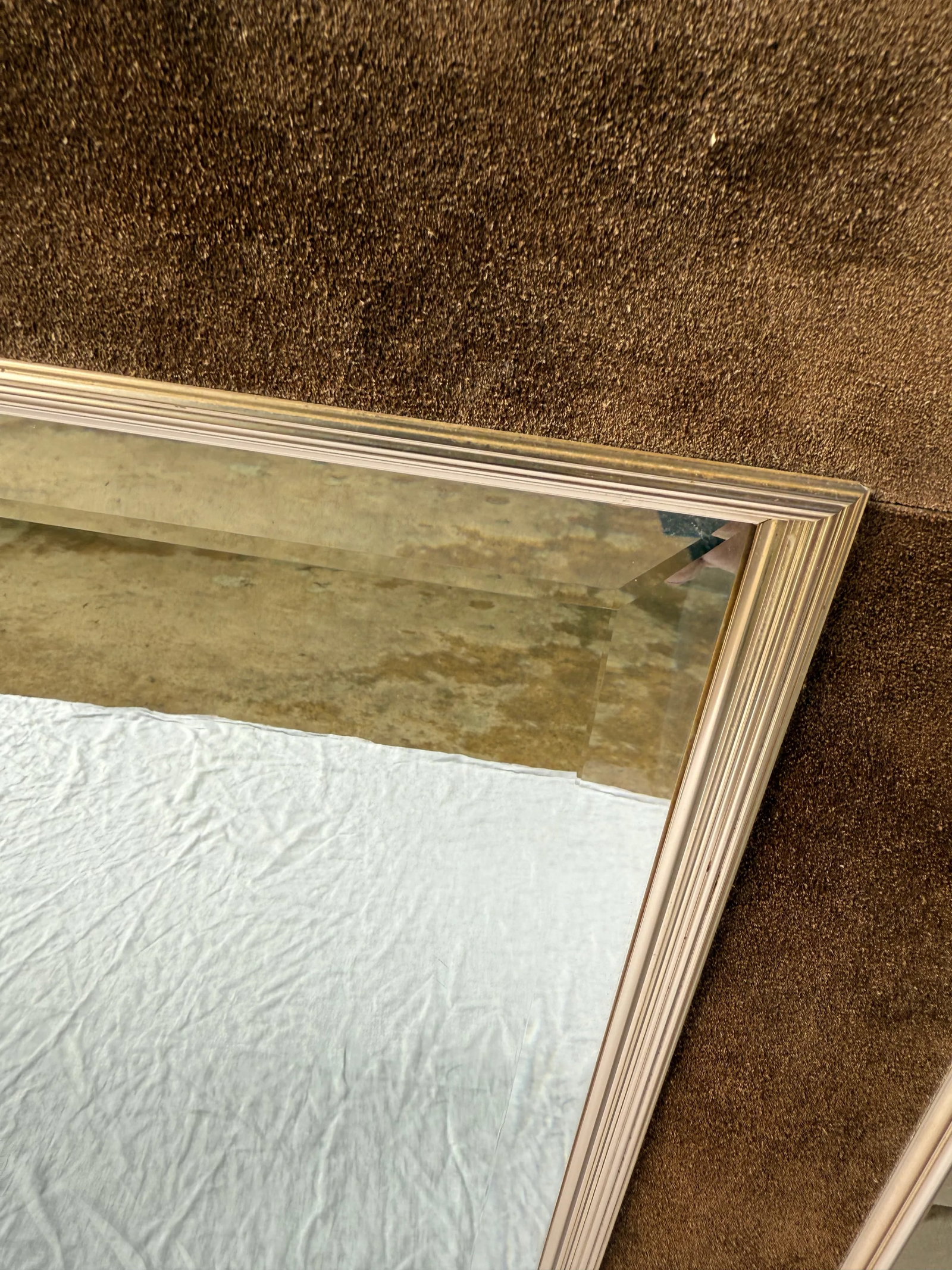 Vintage LaBarge Brass & Chocolate Suede Mirror - Hollywood Regency "Jewel Box" Style - 7