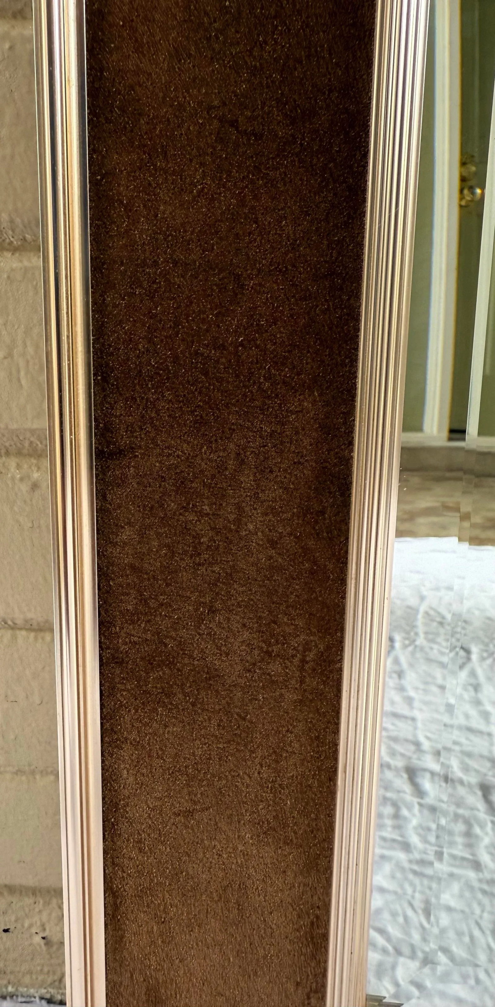 Vintage LaBarge Brass & Chocolate Suede Mirror - Hollywood Regency "Jewel Box" Style - 8