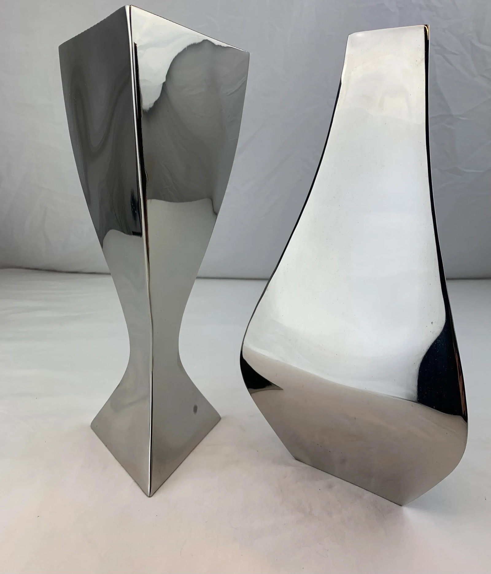 Polished Chrome Plated Steel "Biomorphic" Vases- Set of 2 - 8