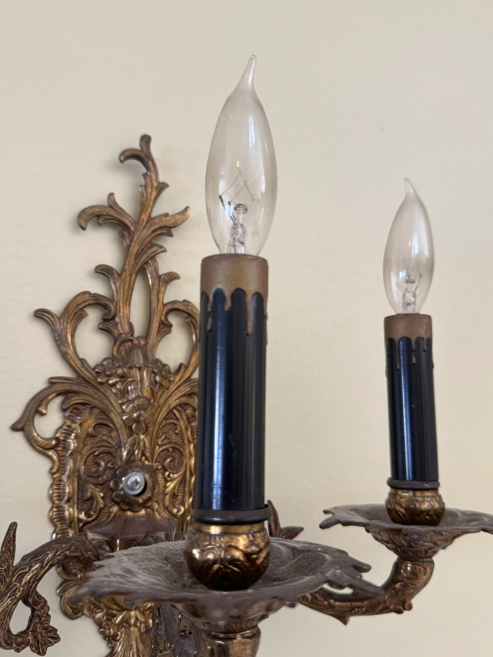 Pair of Vintage Bronze Three Arm Wall Sconces - 7
