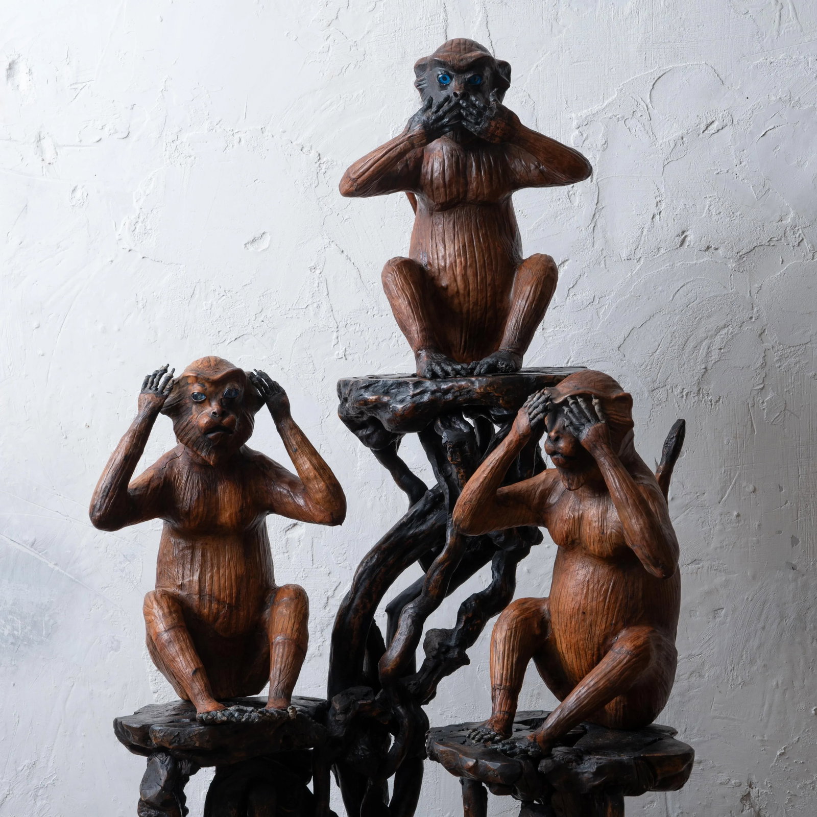 Three Wise Monkeys Leather Sculptures - 3