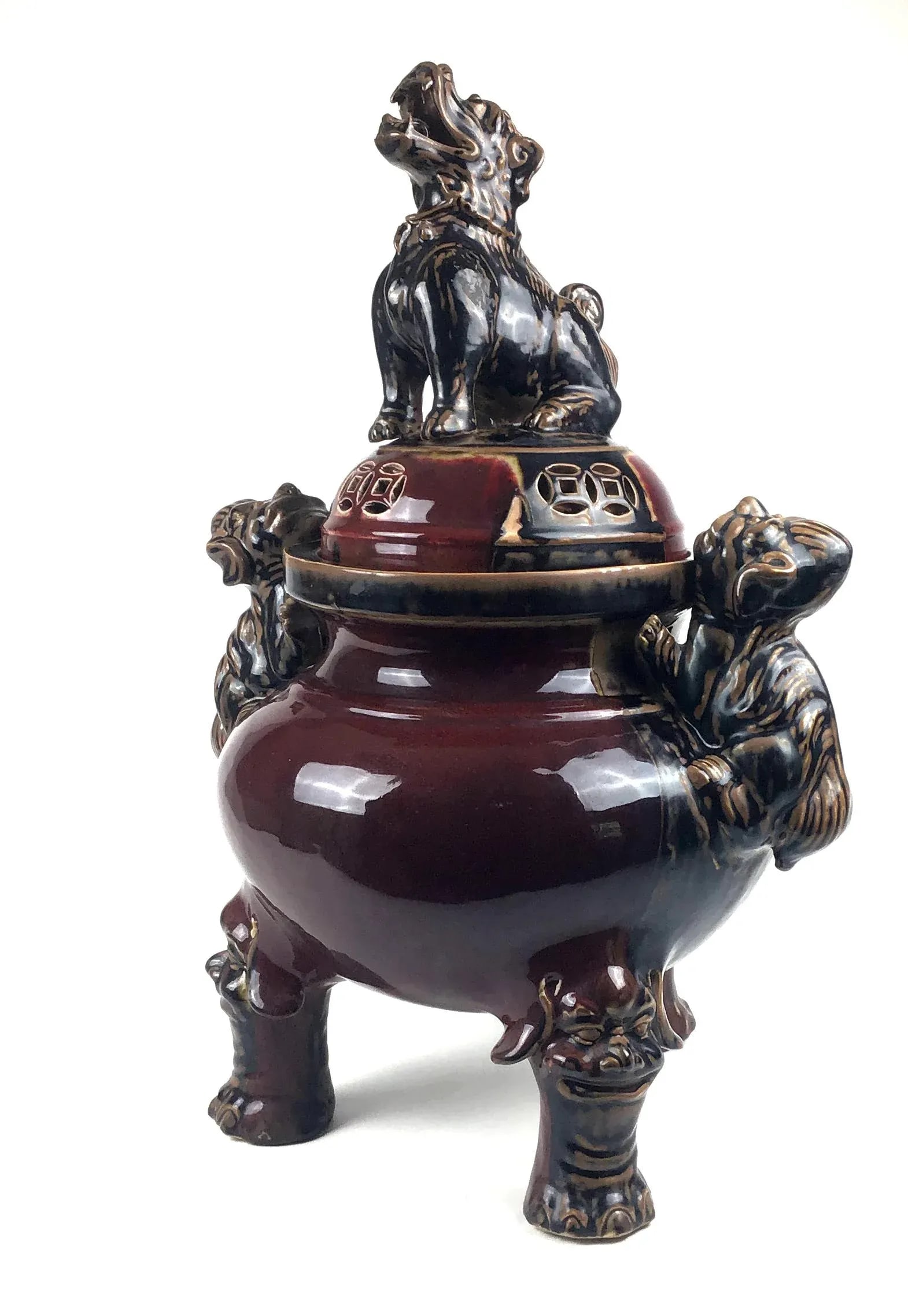 Large Chinese Porcelain Foo Dog Lion Incense Burner - 13