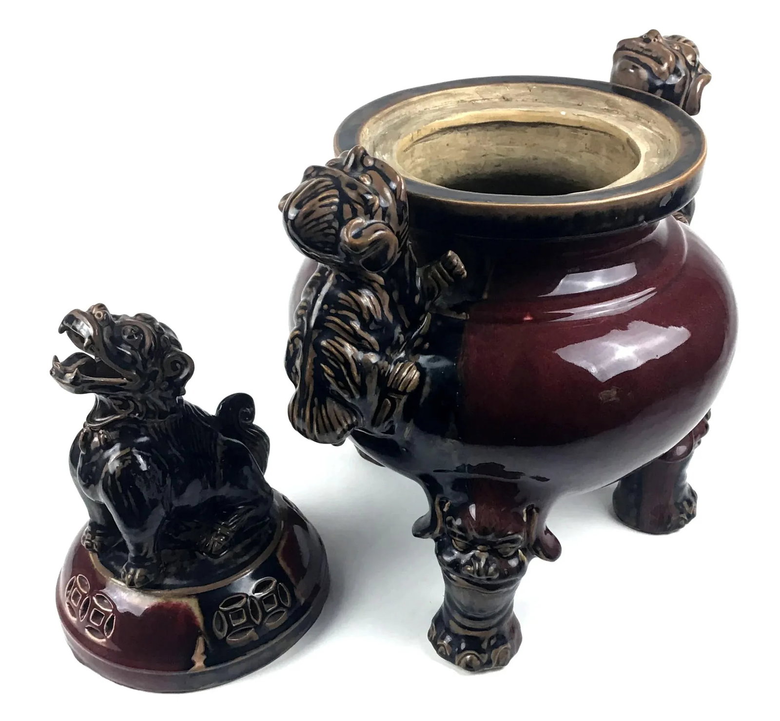 Large Chinese Porcelain Foo Dog Lion Incense Burner - 3