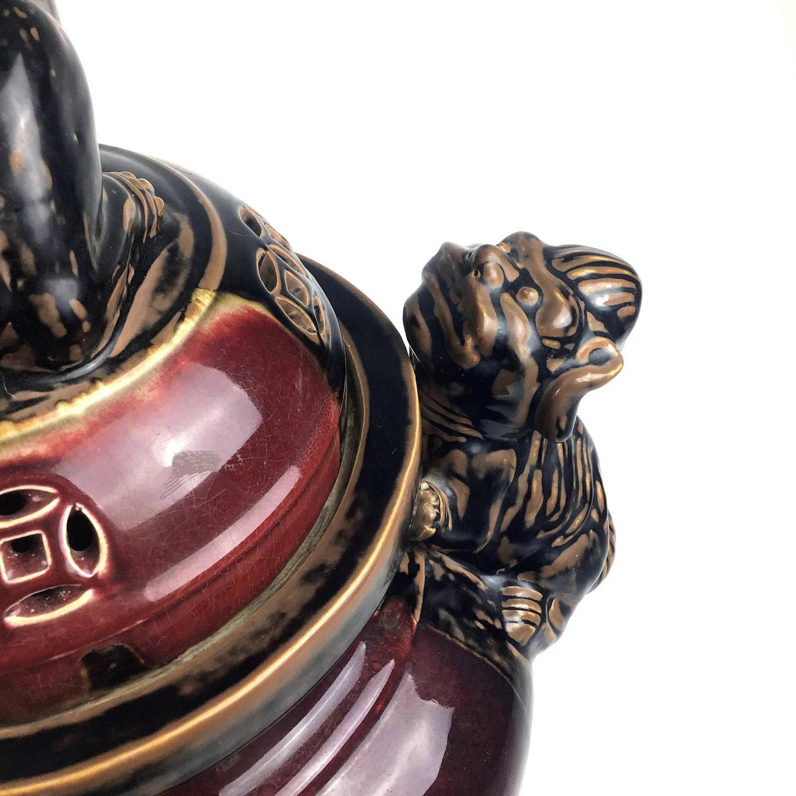 Large Chinese Porcelain Foo Dog Lion Incense Burner - 5