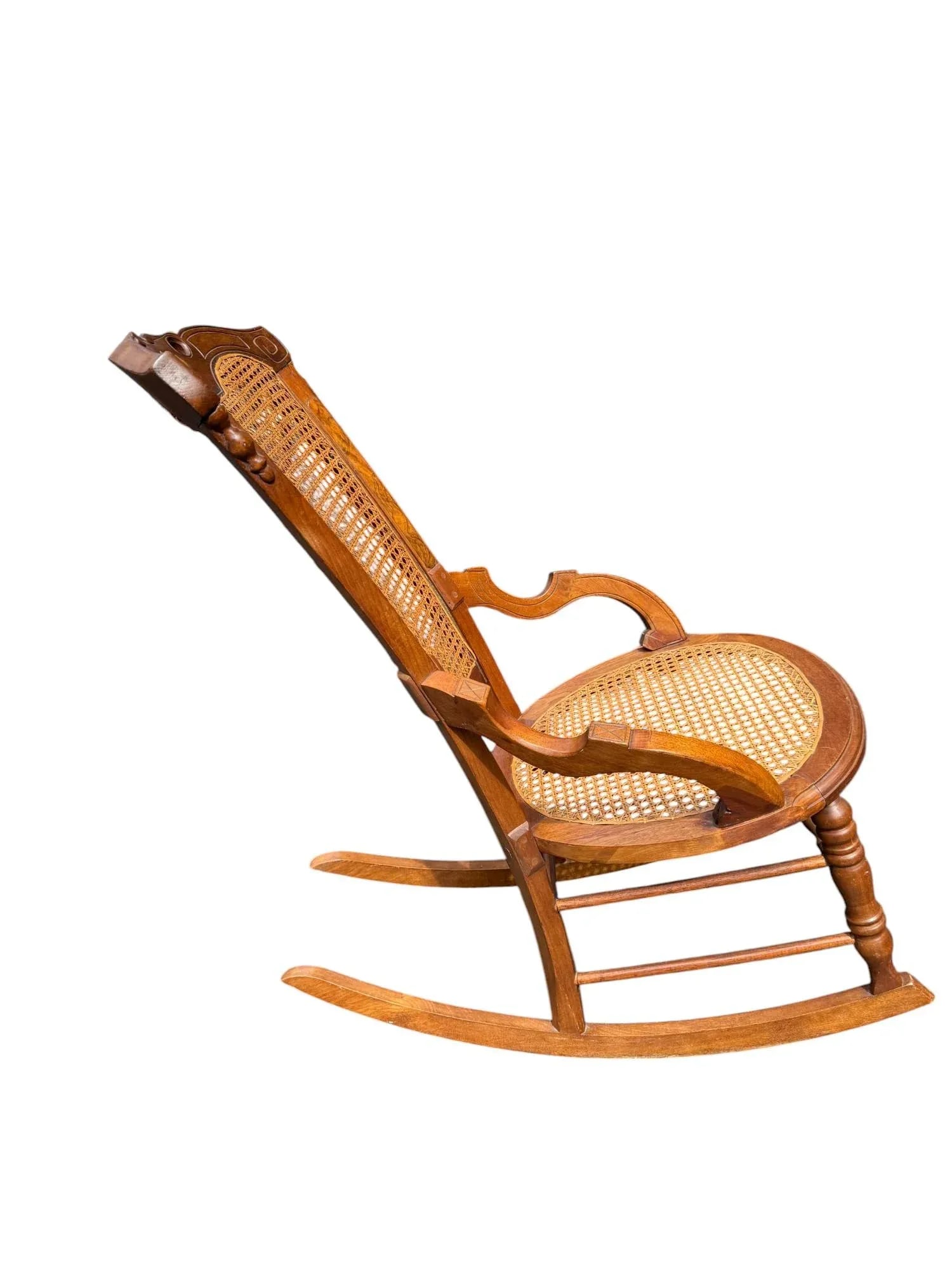 Late 19th Century Victorian Walnut Caned Rocker - 3