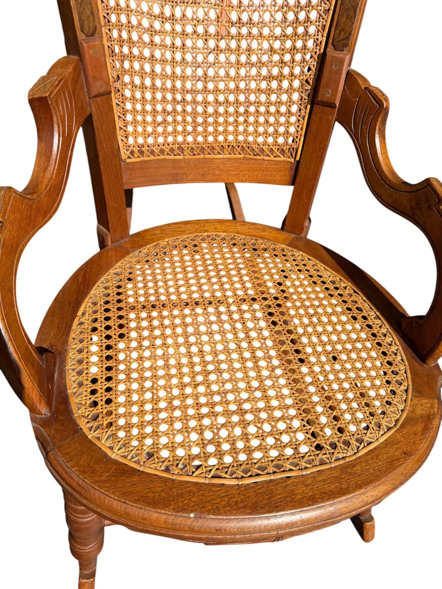 Late 19th Century Victorian Walnut Caned Rocker - 6