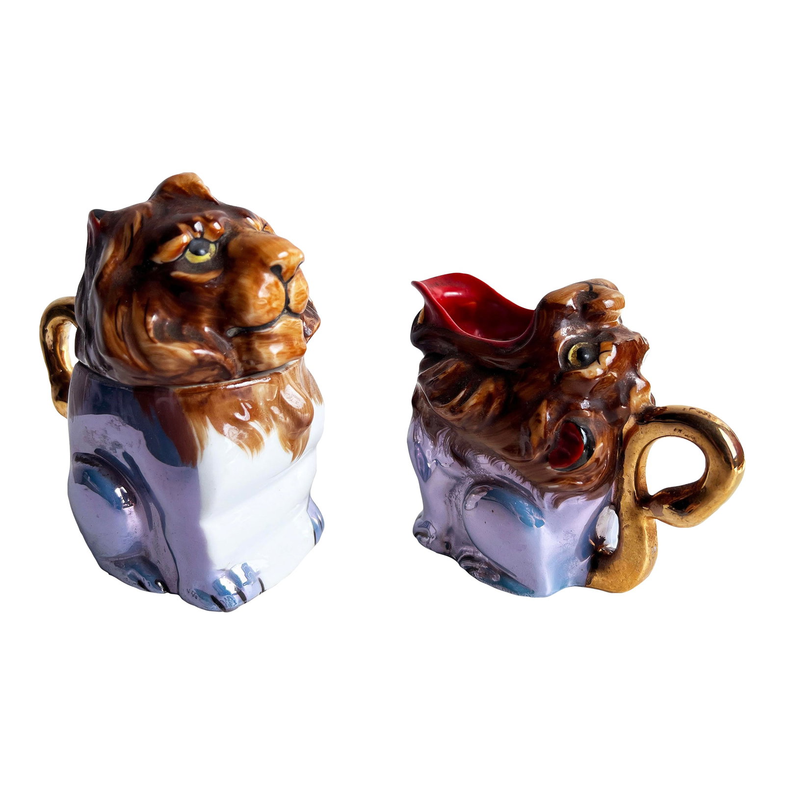 Vintage 1940's Japanese Lusterware Porcelain Lion Creamer and Sugar Set - A Pair (1 of 9)