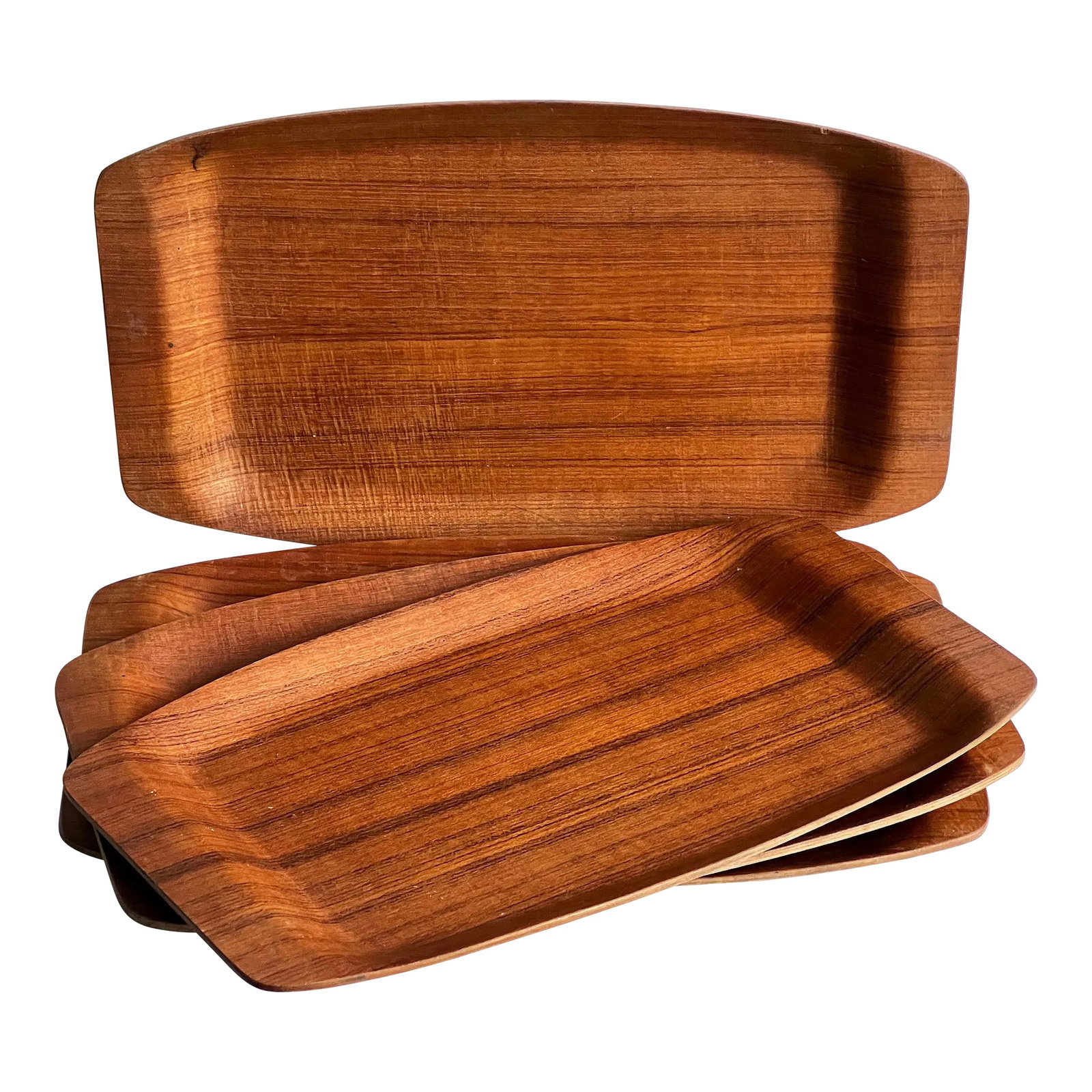 Vintage Scandinavian Teak 16" Serving Trays - Set of 4: Rare set of 4 vintage Scandinavian modern teak bentwood serving trays! These are very much in the manner of the designs by Ary Fanerprodukter Nybro of Sweden, but unmarked as you can see. They