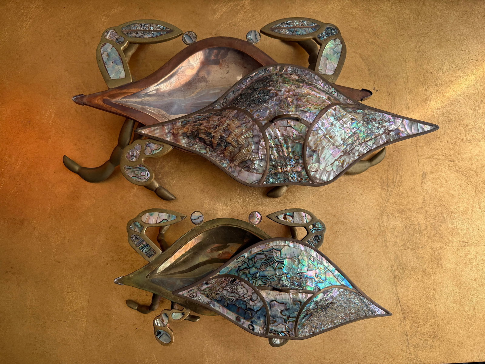 1970s Pair of Brass Crab Sculptures Trinket Box - 4