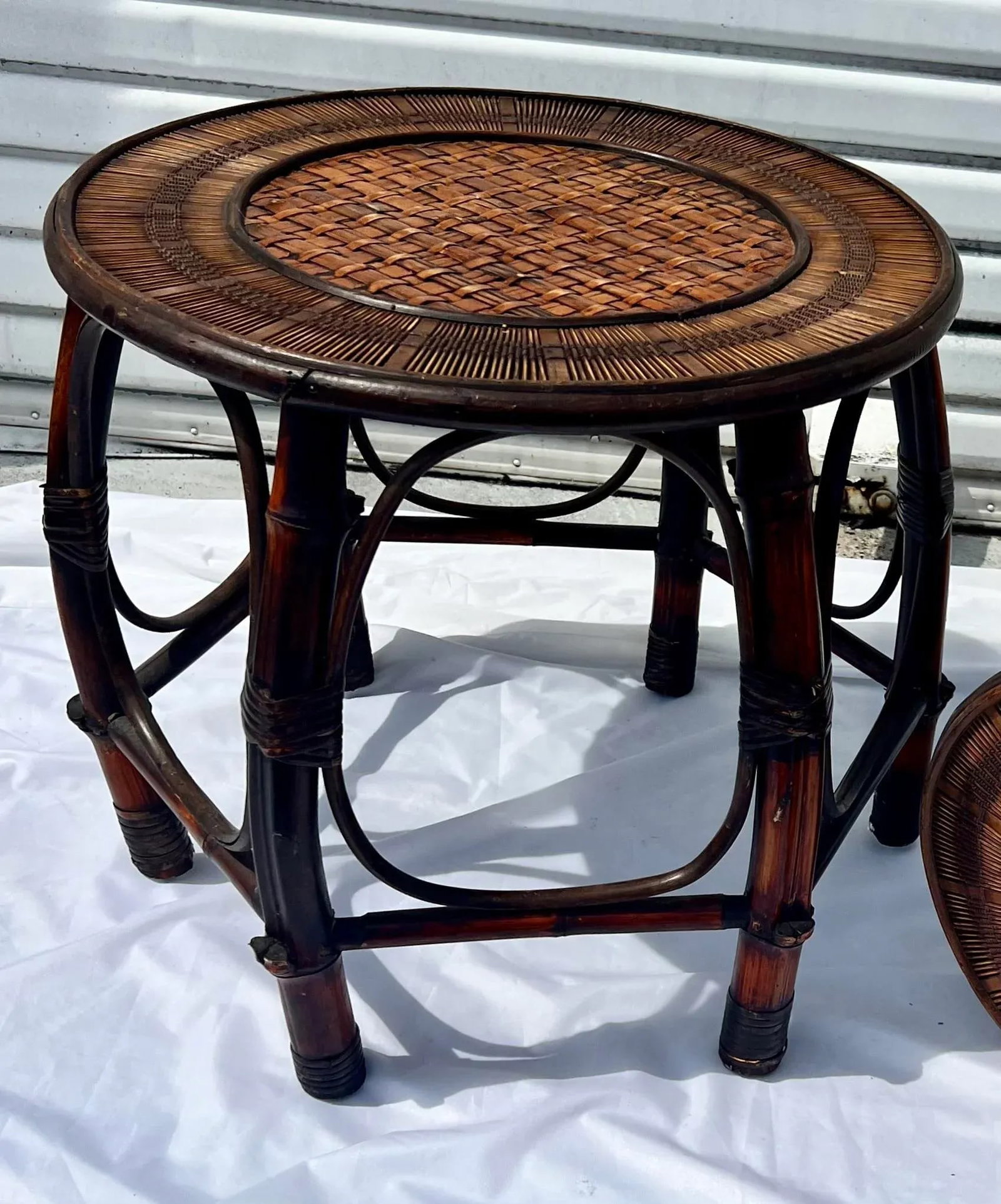 Vintage Interlude Home Burnt Bamboo and Rattan Nesting Tables by Turtle and Crane - A Pair - 7