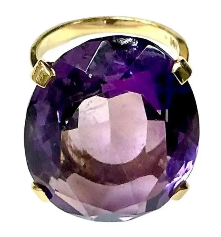 14k Yellow Gold Oval Amethyst Ring - 4