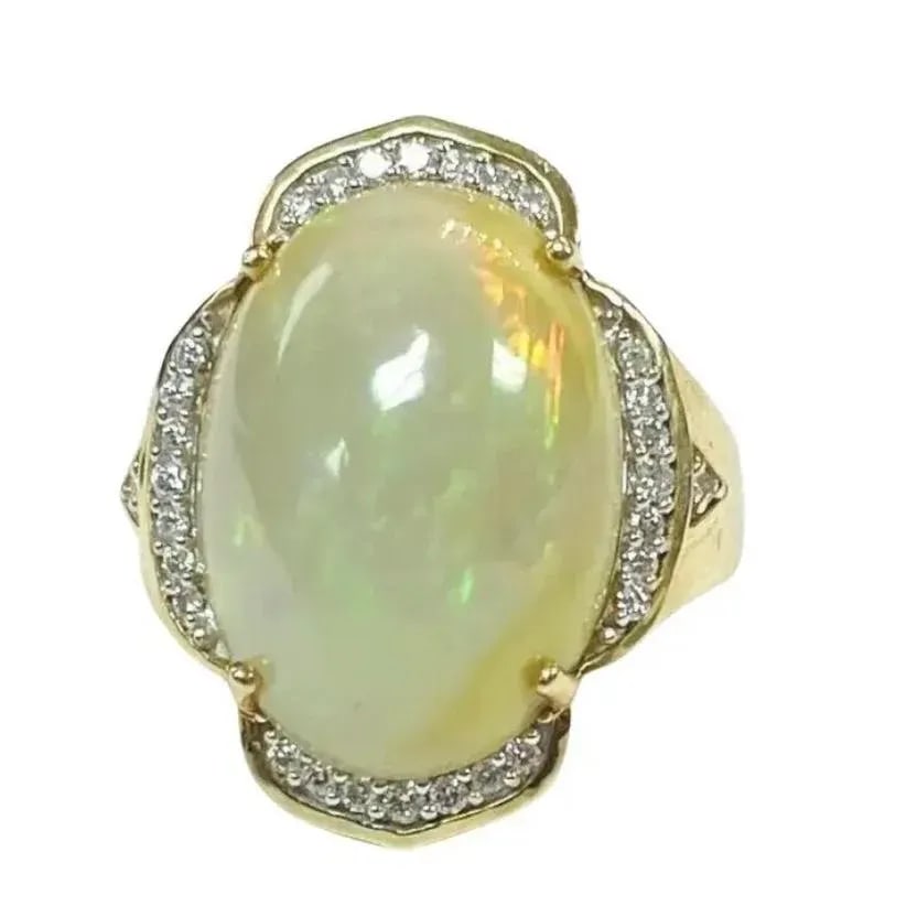 Opal and Diamond Ring 14k Yellow Gold - 7