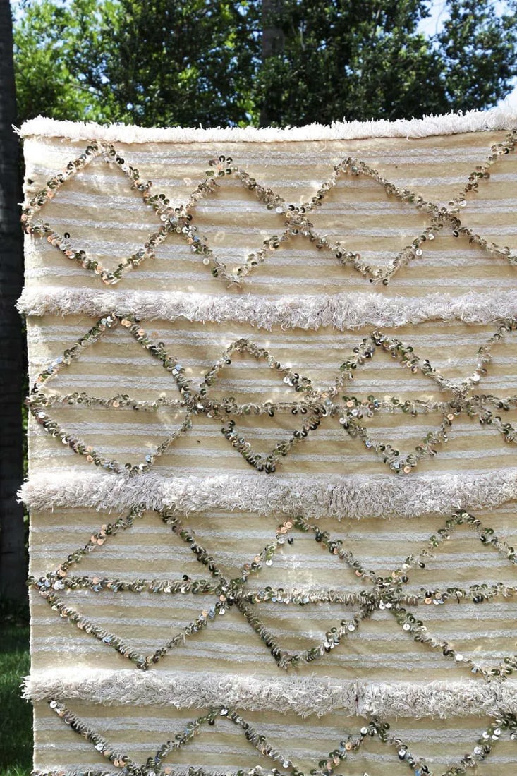 Vintage Moroccan Handcrafted Wedding Blanket Throw With Sequins - 7