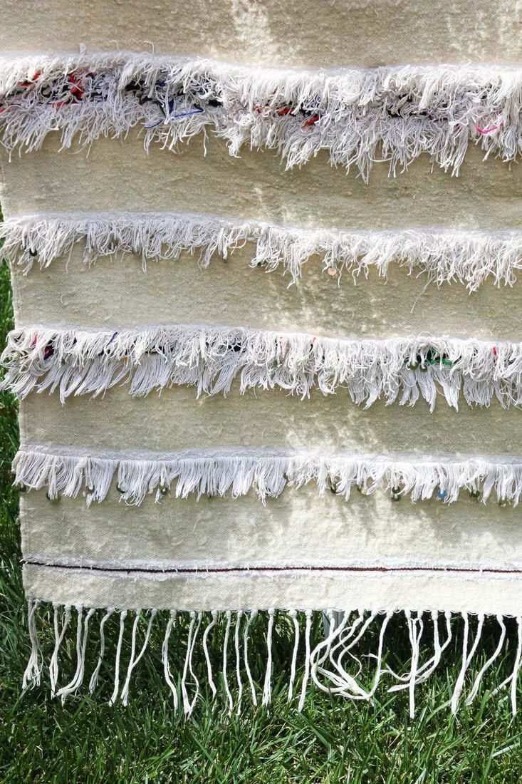 1960s Vintage Authentic Moroccan Wedding Blanket Throw With Sequins - 7