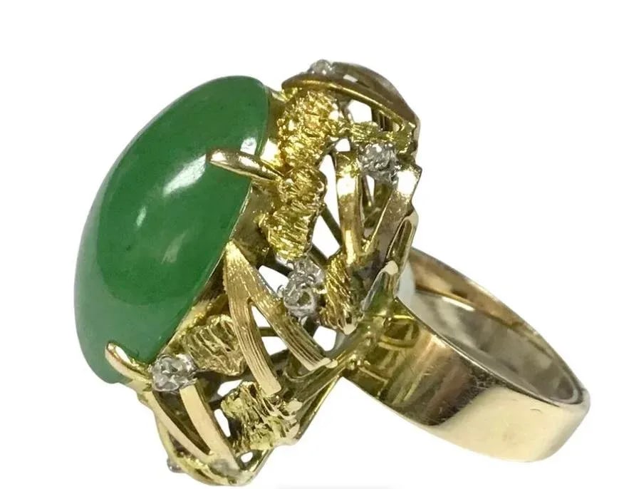 Jade and Diamond Cocktail Ring, 14k Yellow Gold - 2