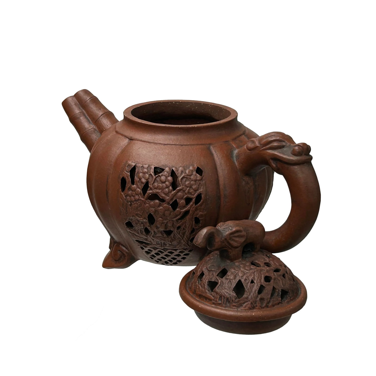 Vintage Brown Pumpkin Elephant Zisha Clay Teapot Art Display - 2
