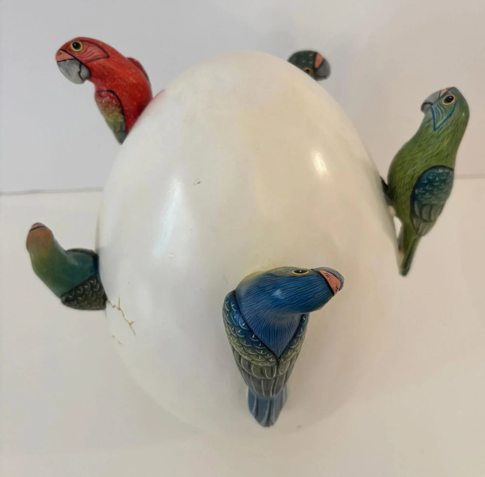 Large Mexican Bustamante Ceramic Art Sculpture of Parakeets in Egg Hatching - 2