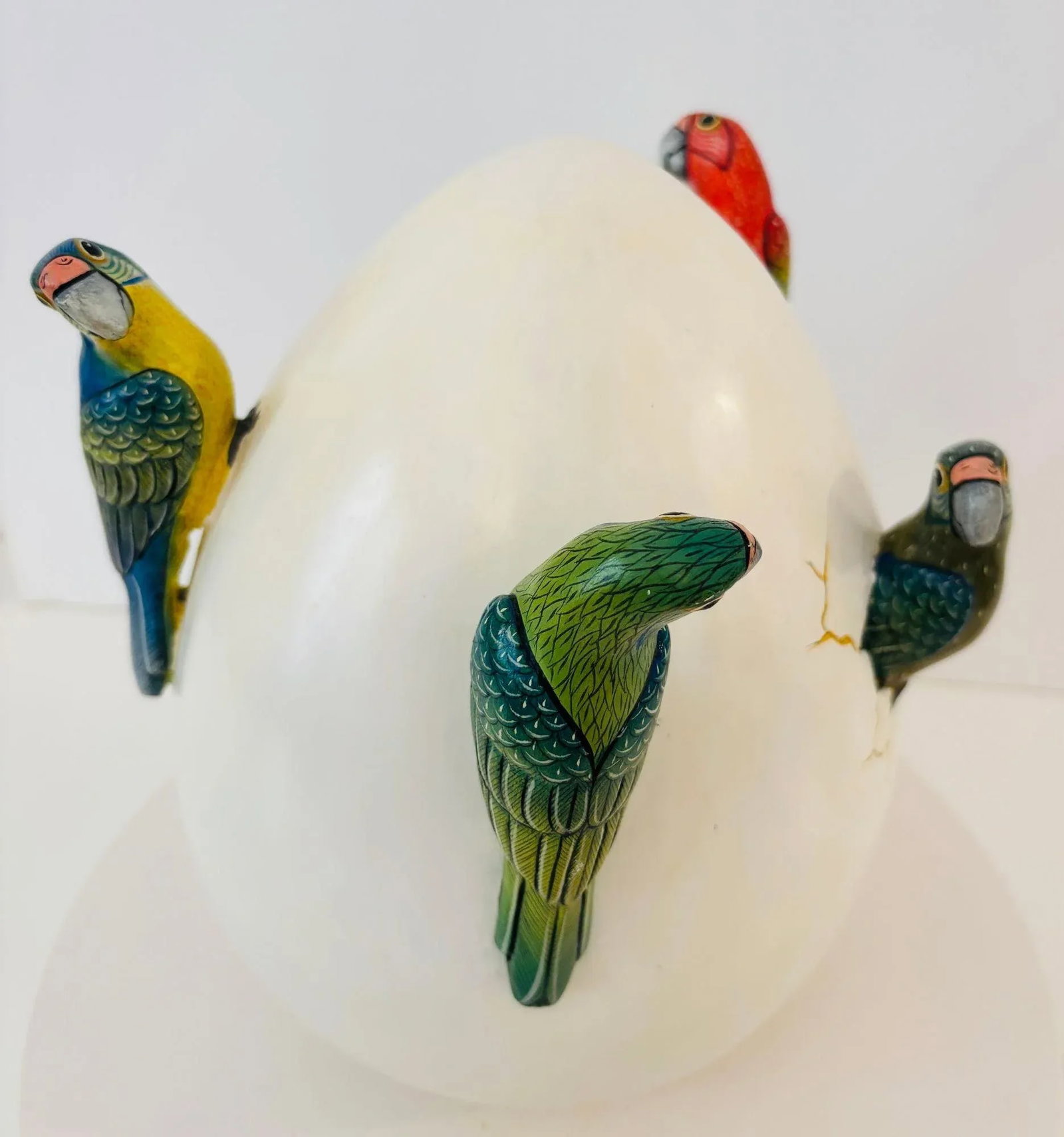 Large Mexican Bustamante Ceramic Art Sculpture of Parakeets in Egg Hatching - 7