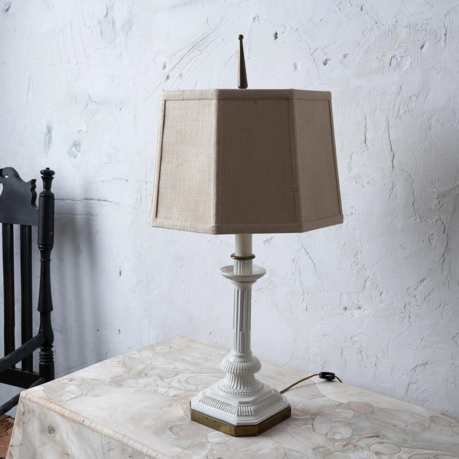 Creamware Column Candle Stick Lamp - 2