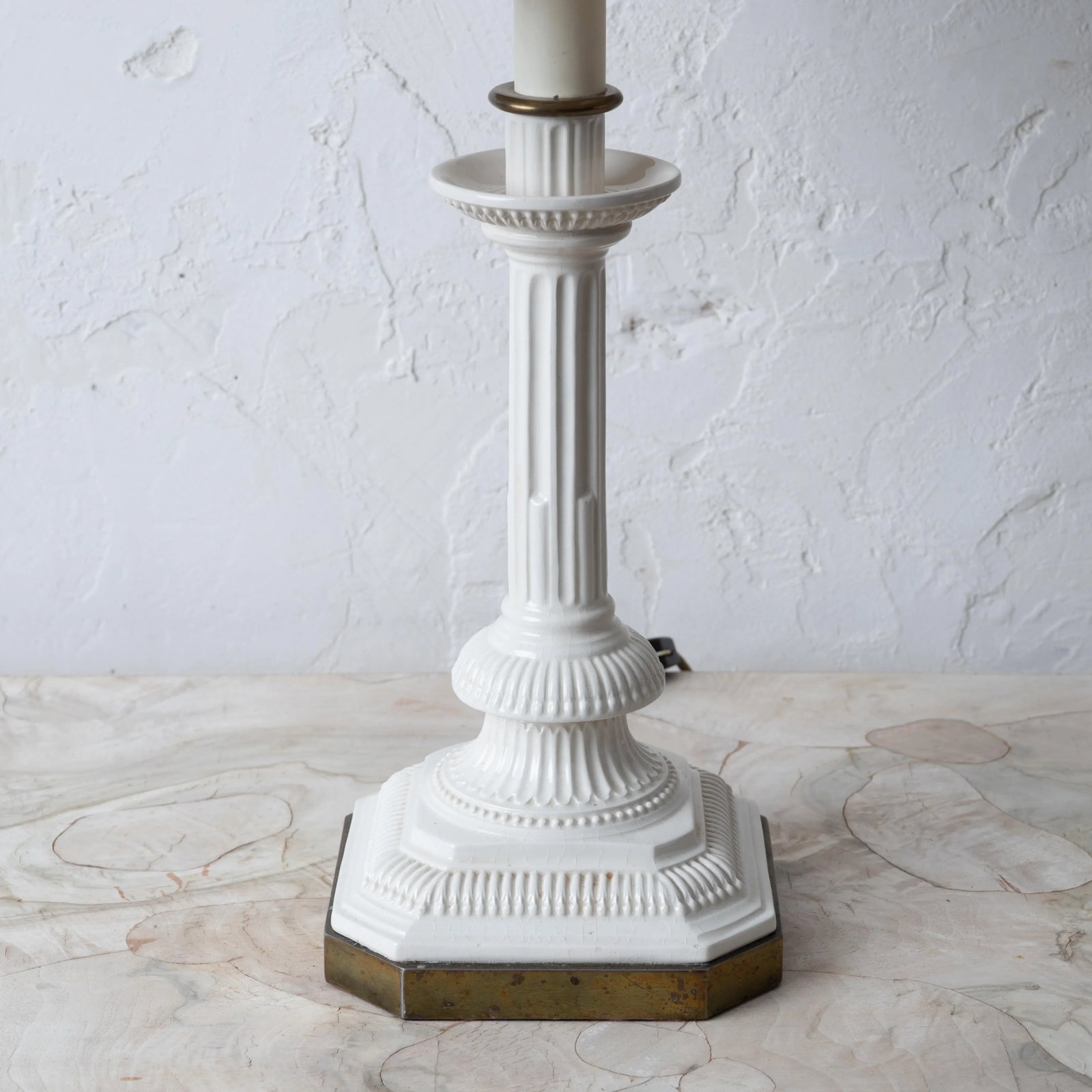 Creamware Column Candle Stick Lamp - 3
