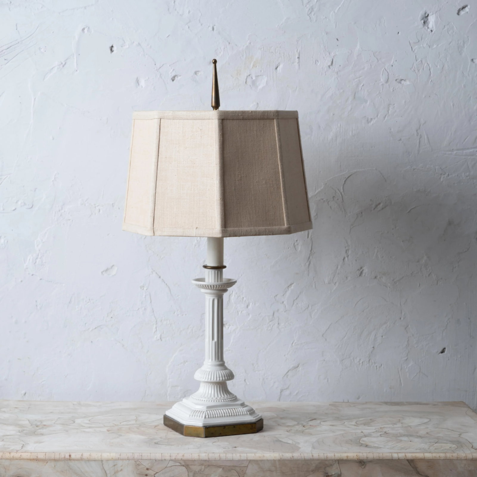 Creamware Column Candle Stick Lamp - 4