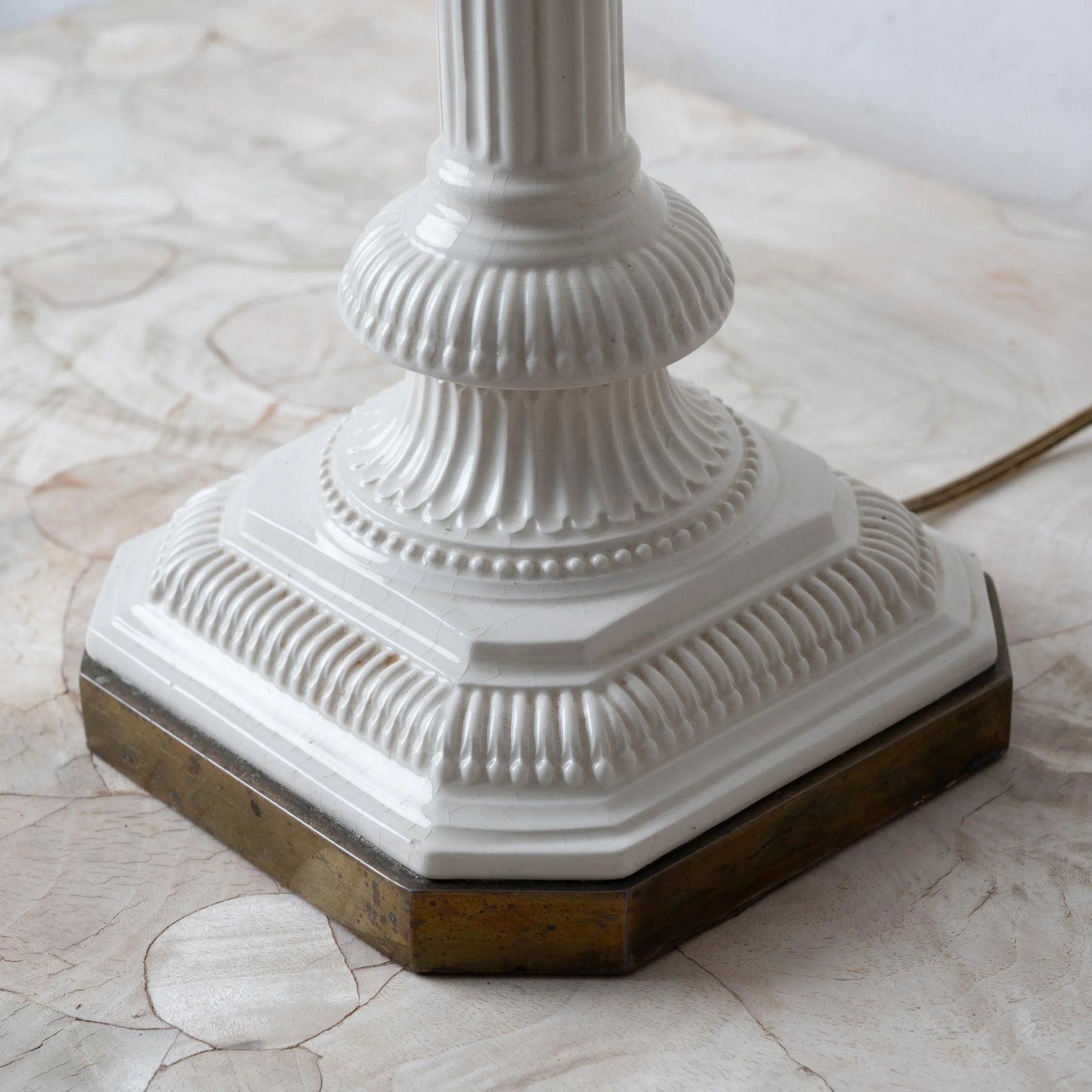 Creamware Column Candle Stick Lamp - 5