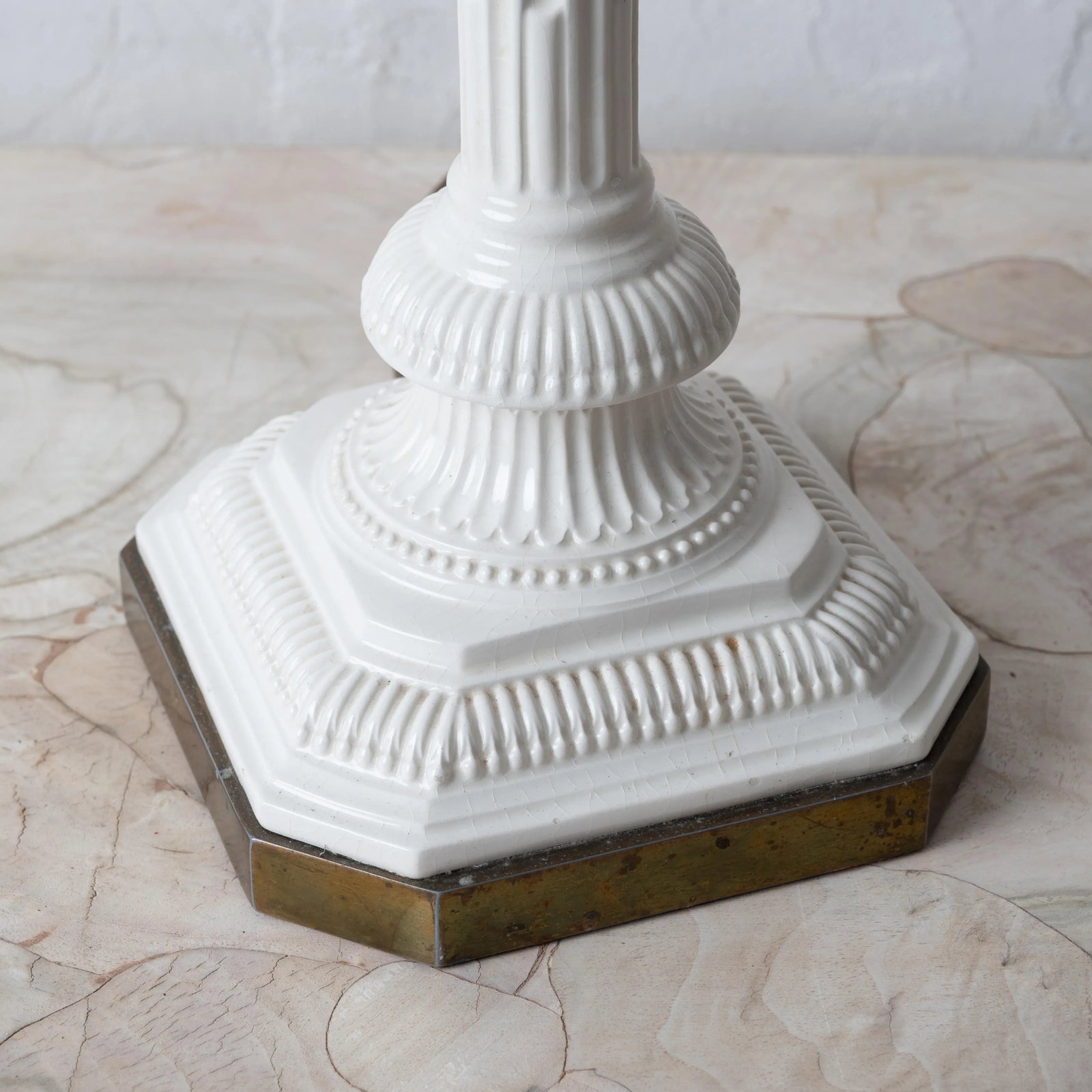 Creamware Column Candle Stick Lamp - 6