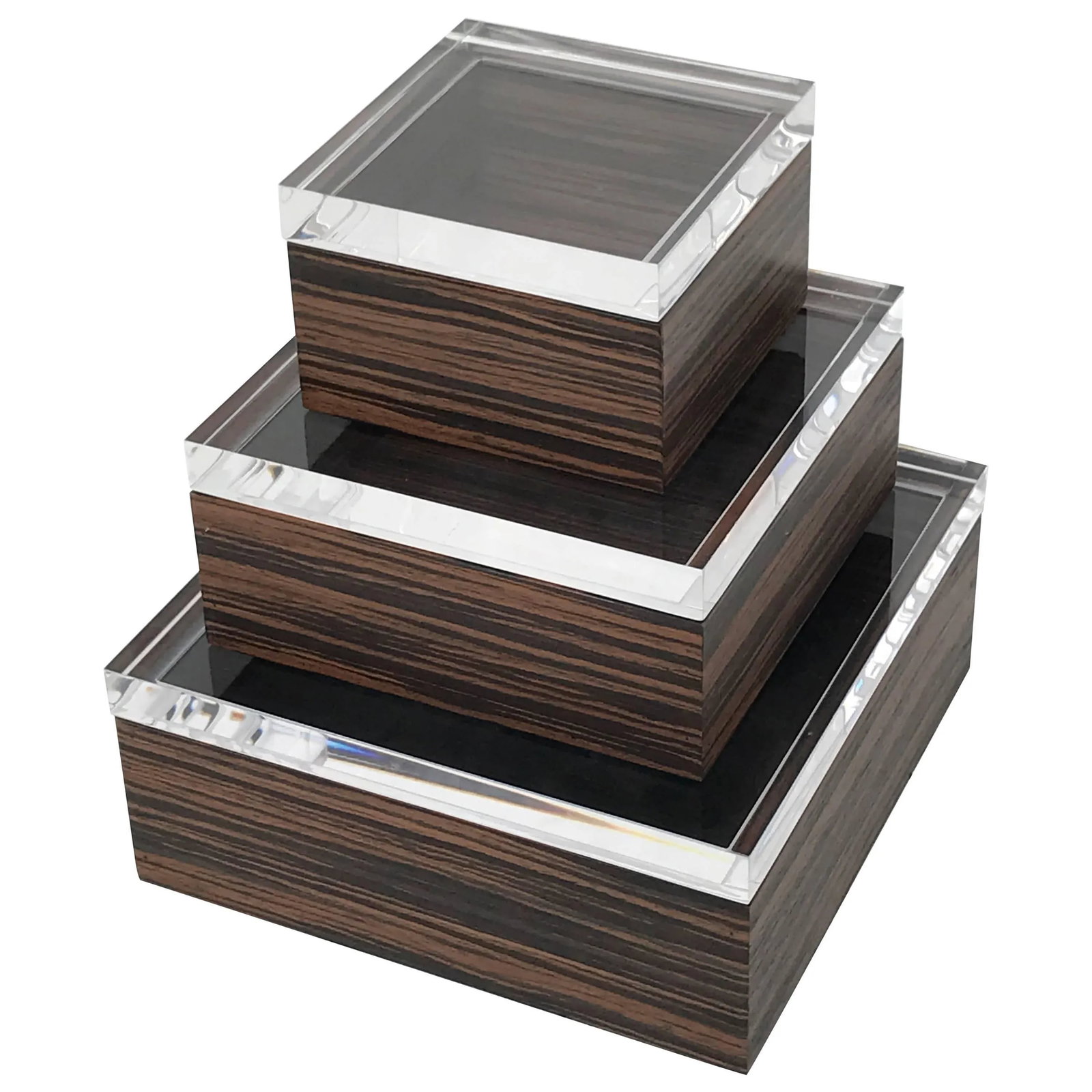 Macassar Ebony and Lucite Jewelry Boxes - Set of 3 - 10