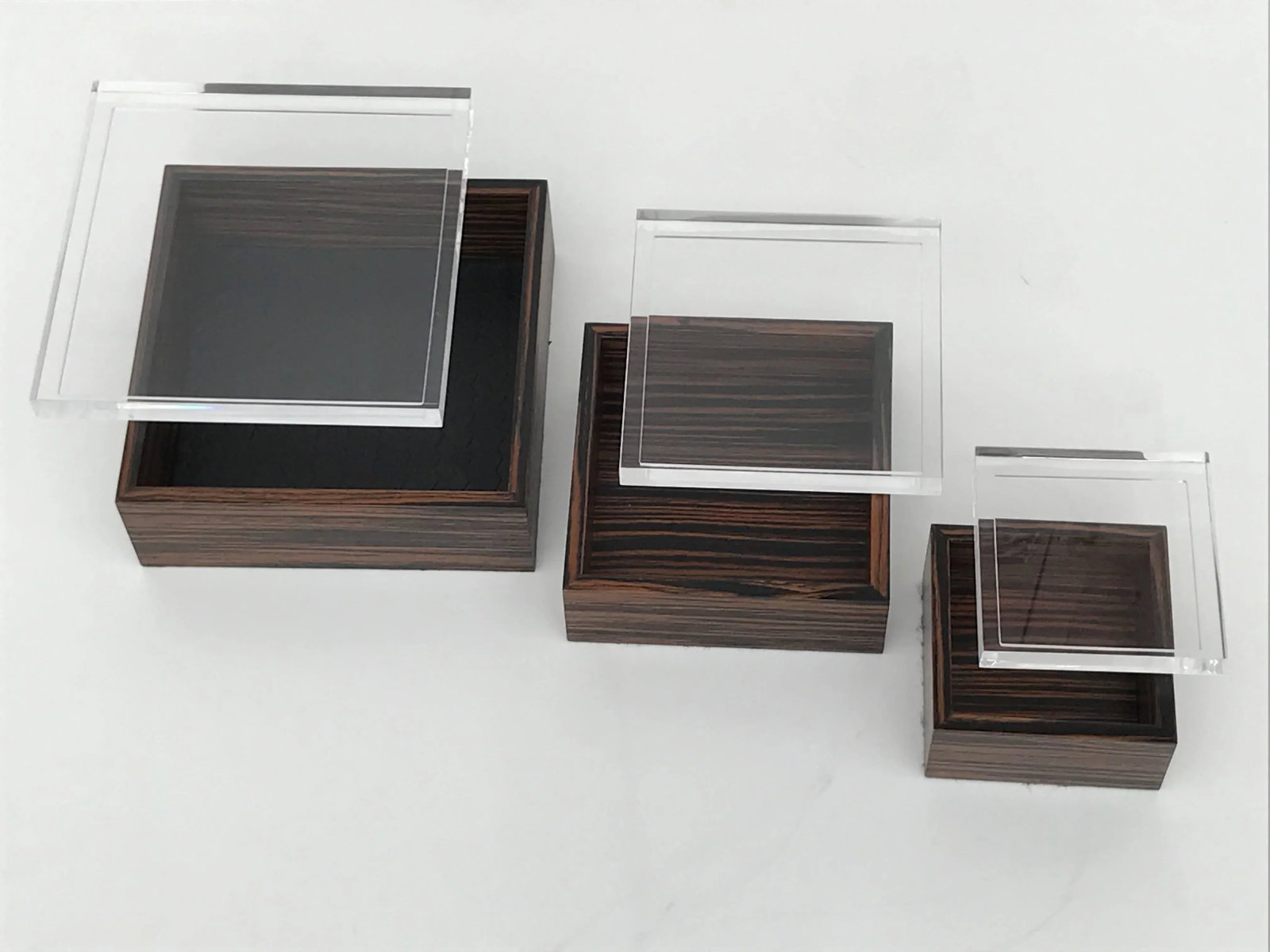 Macassar Ebony and Lucite Jewelry Boxes - Set of 3 - 6