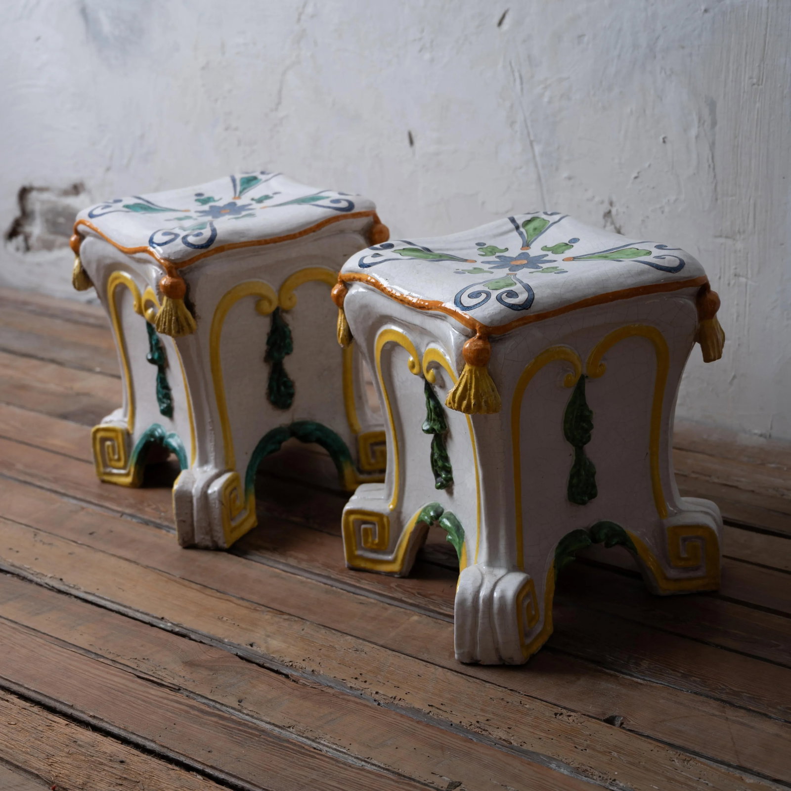 Italian Majolica Trompe L'Oeil Garden Stools - 2