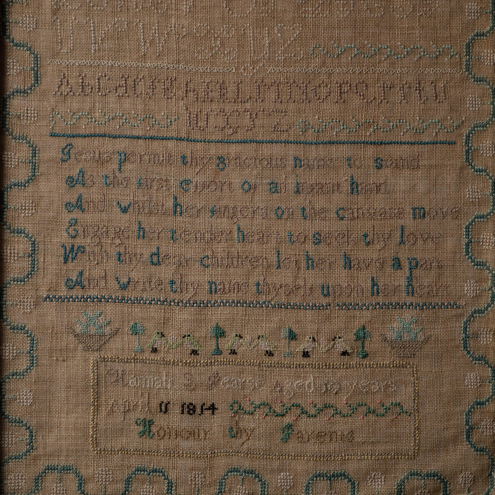 Hannah Pearse New Hampshire Needlework Sampler, 1814 - 5