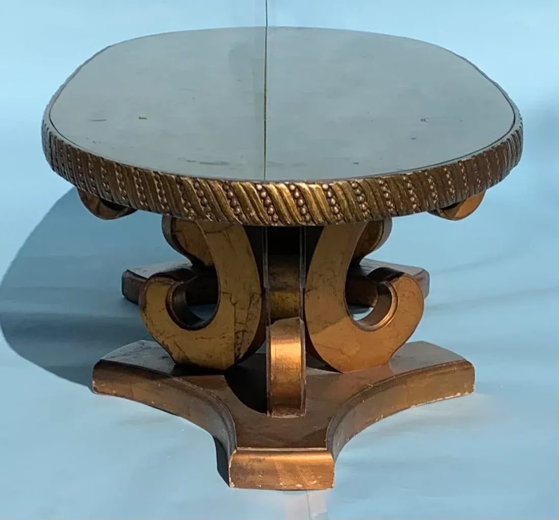 1960s Wood Oval Gold Leaf Coffee Table With PlexiGlass Top - 2