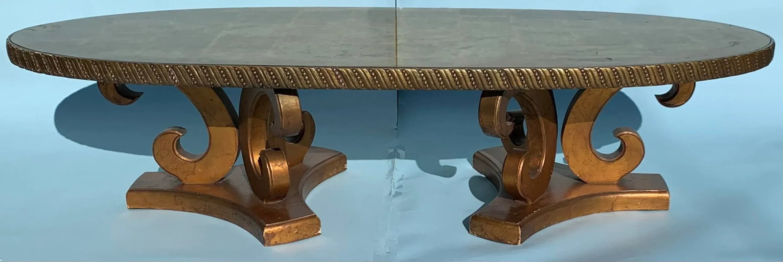 1960s Wood Oval Gold Leaf Coffee Table With PlexiGlass Top - 7