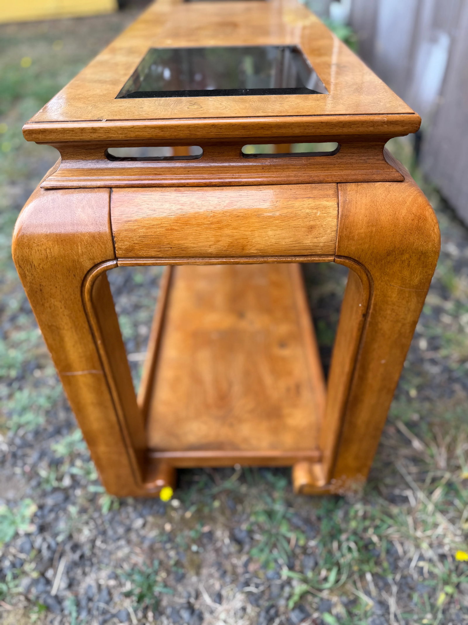 Burlwood and Smoked Glass Couch/Trestle Table Attributed to Schnadig Intl and James Mont - 2