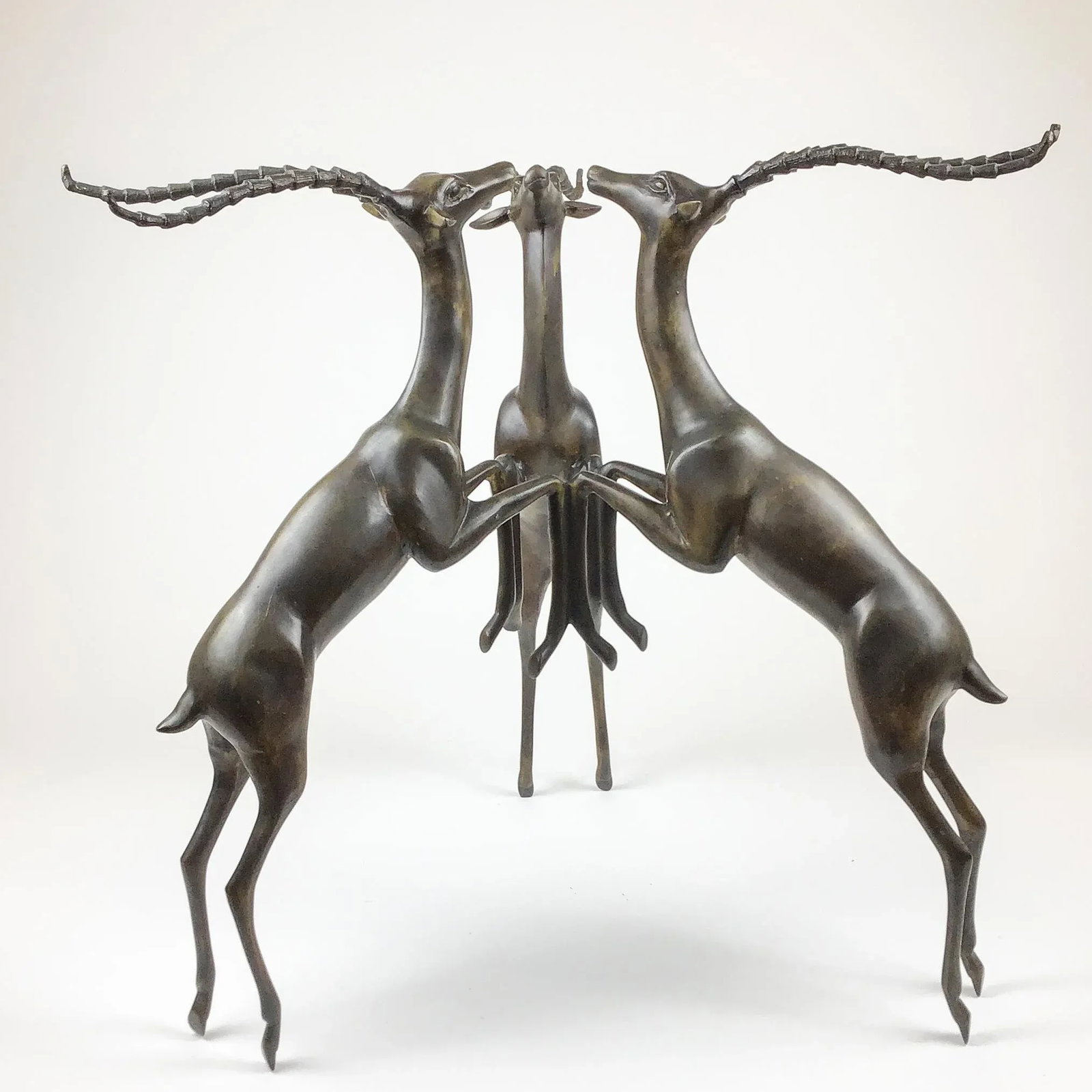 Vintage Bronze Deer Sculpture Coffee Table Base - 2