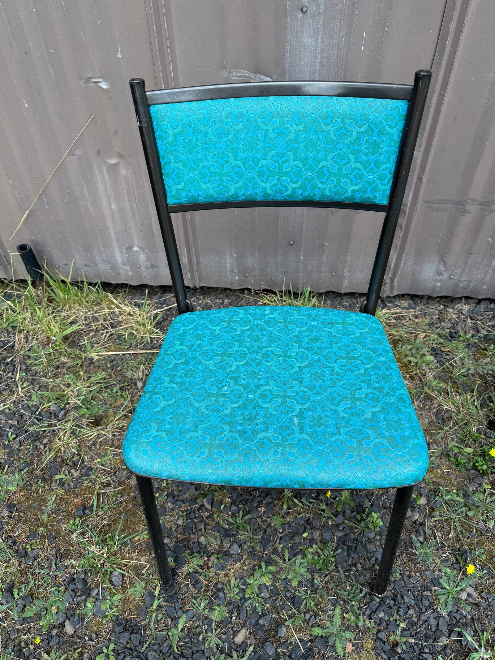 MCM Atomic Age Cosco Blue Flower Metal Folding Chairs - Set of 2 - 4