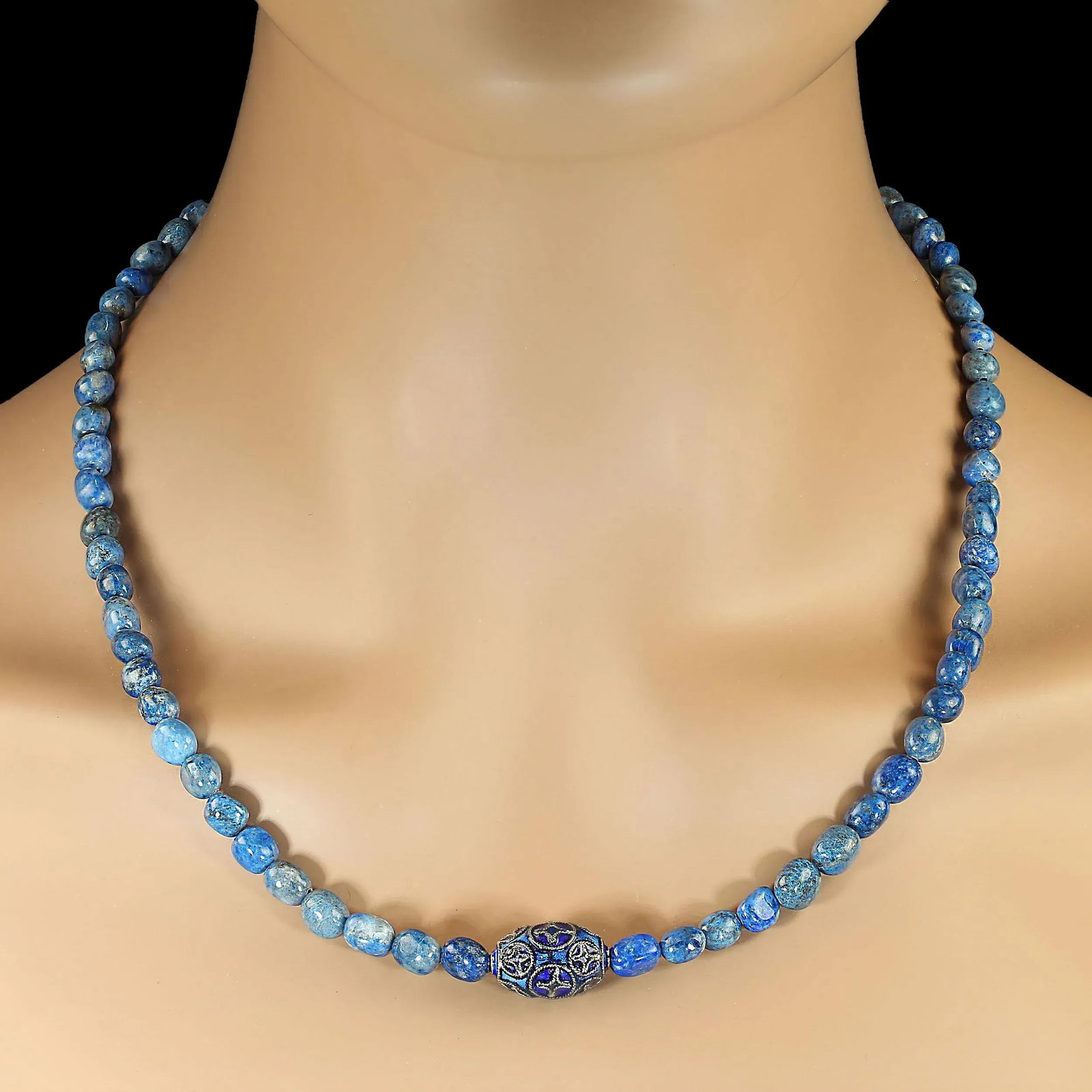 Ajd 21 Inch Lapis Nugget Necklace With Blue Cloisonne Focal - 2