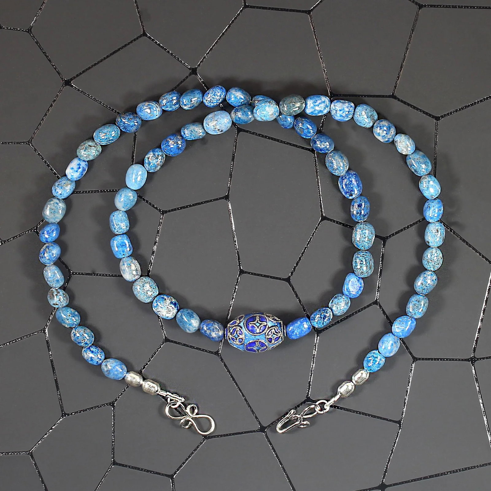 Ajd 21 Inch Lapis Nugget Necklace With Blue Cloisonne Focal - 3
