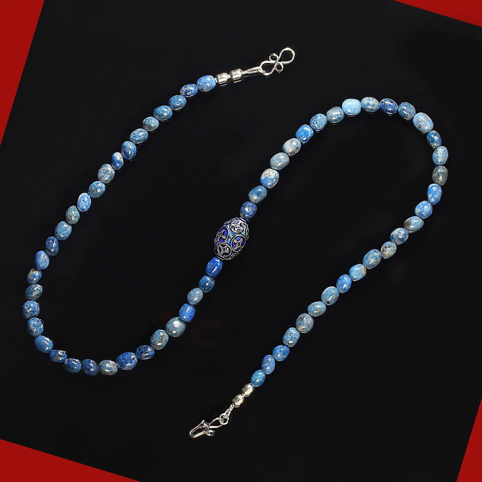 Ajd 21 Inch Lapis Nugget Necklace With Blue Cloisonne Focal - 4