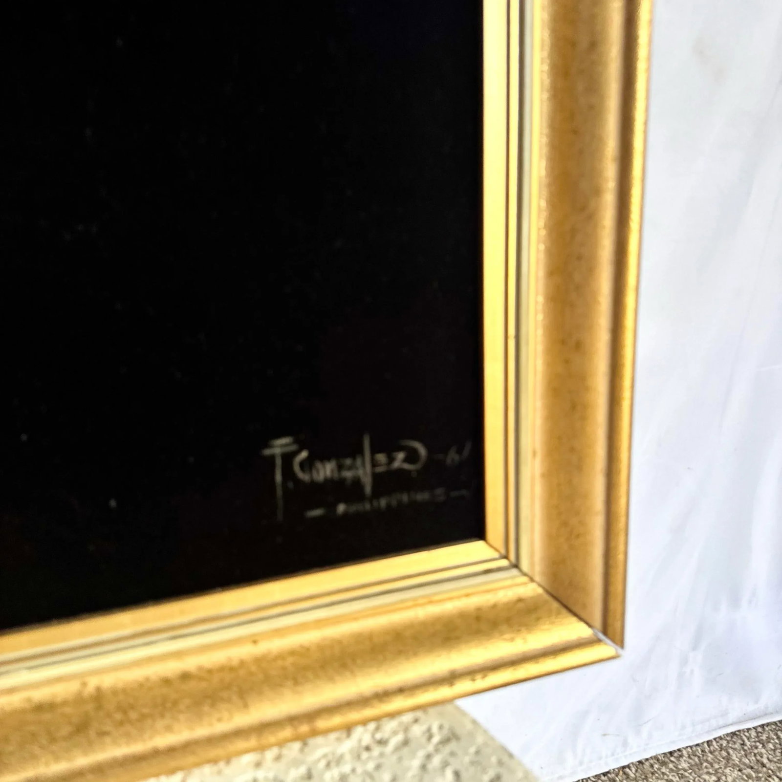 Framed Hand Painted Nude Woman on Black Velvet - 5