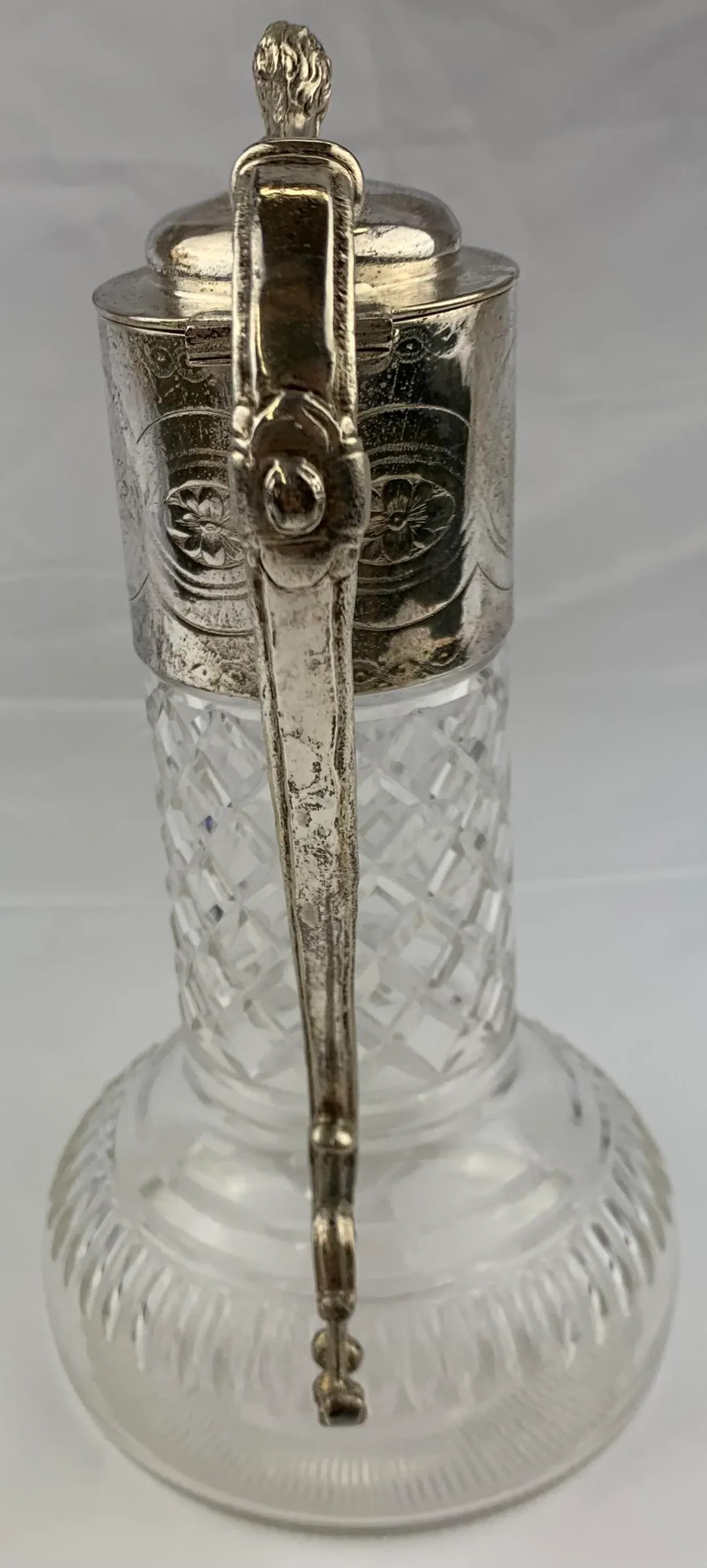 1950s Silverplate Etched Crystal Water Pitcher - 3