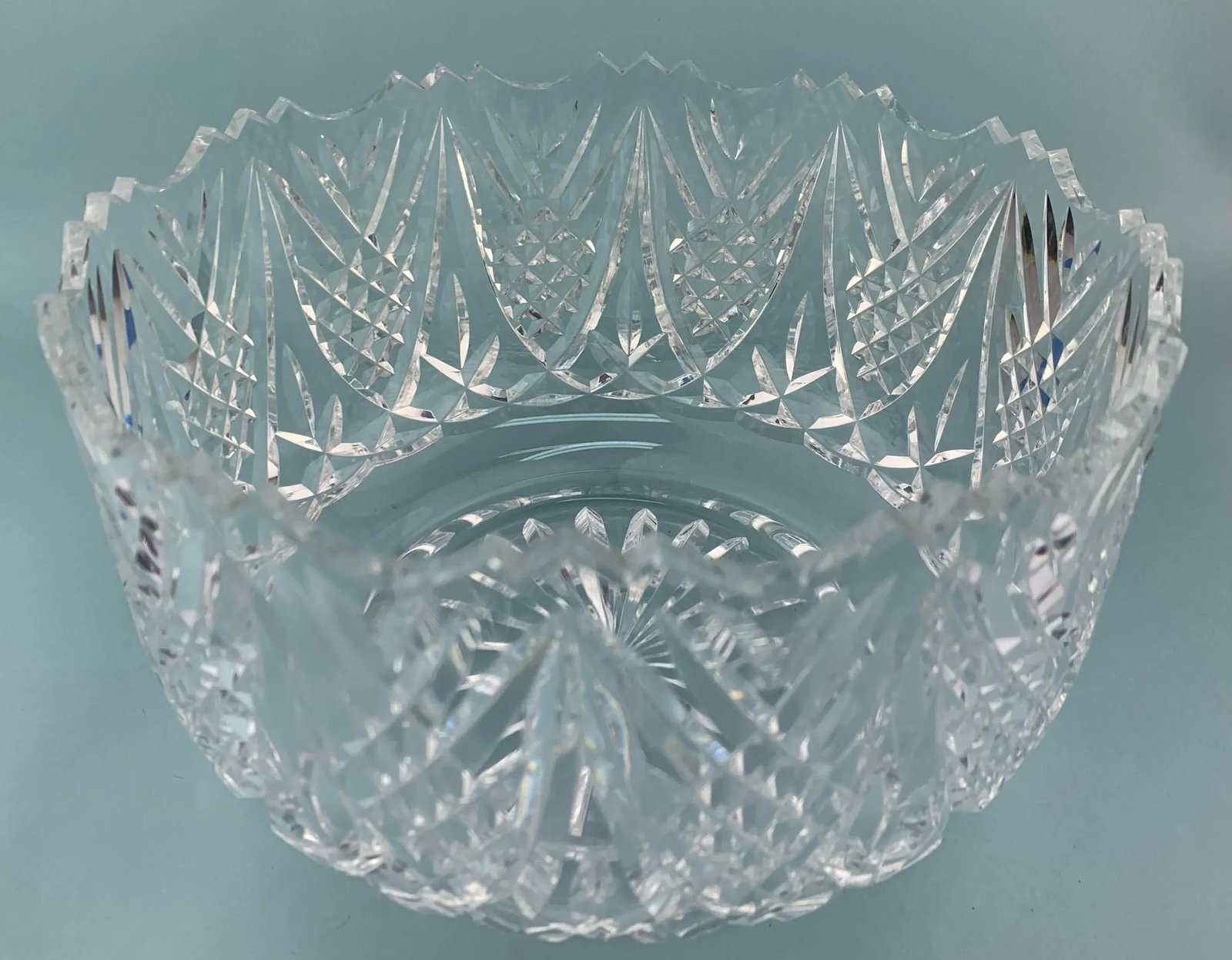 1980s Vintage Round Cut Crystal Salad Serving Bowl - 7