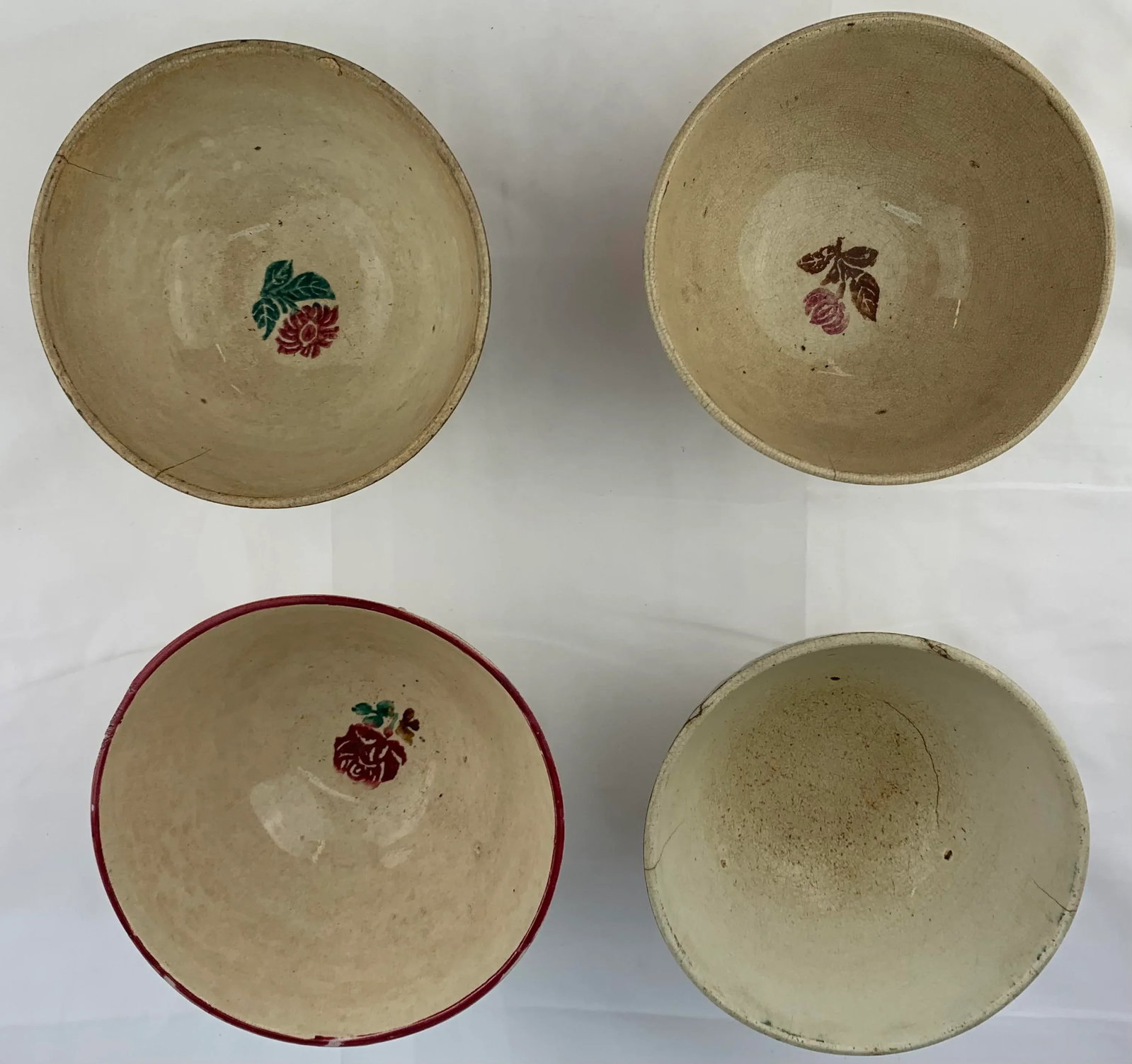 19th Century Spongeware Hand Painted Bowls - Set of 4 - 2