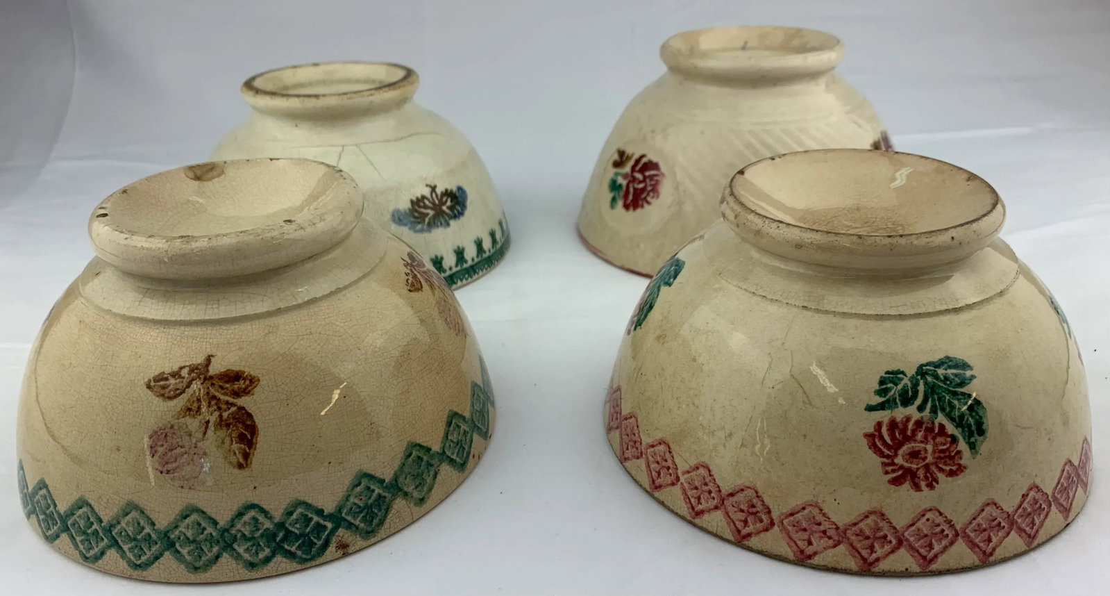 19th Century Spongeware Hand Painted Bowls - Set of 4 - 7