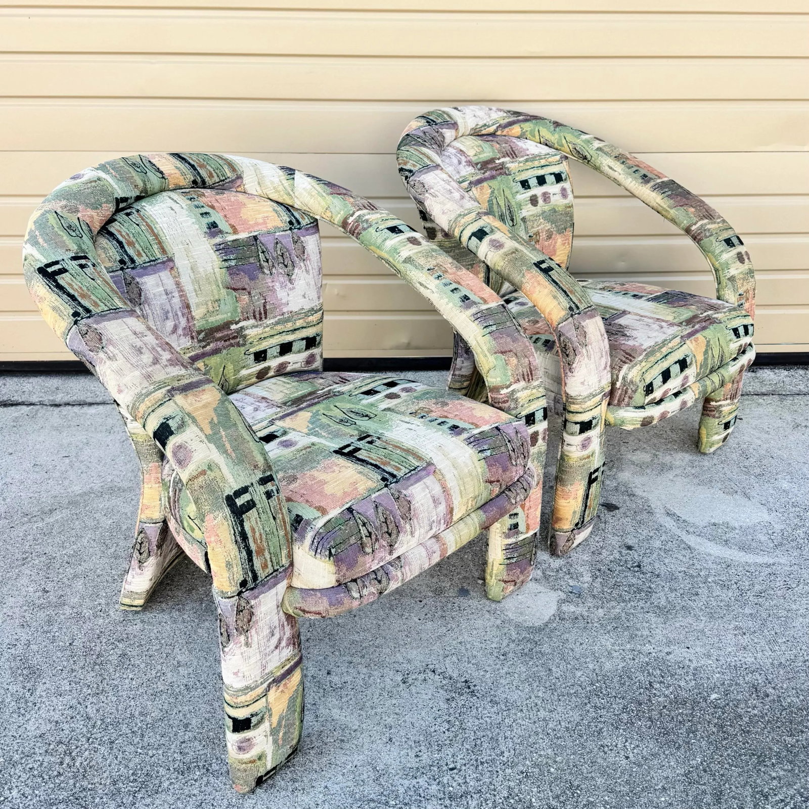Postmodern Sculptural Abstract Fabric Lounge Chairs by Carson's - A Pair - 2