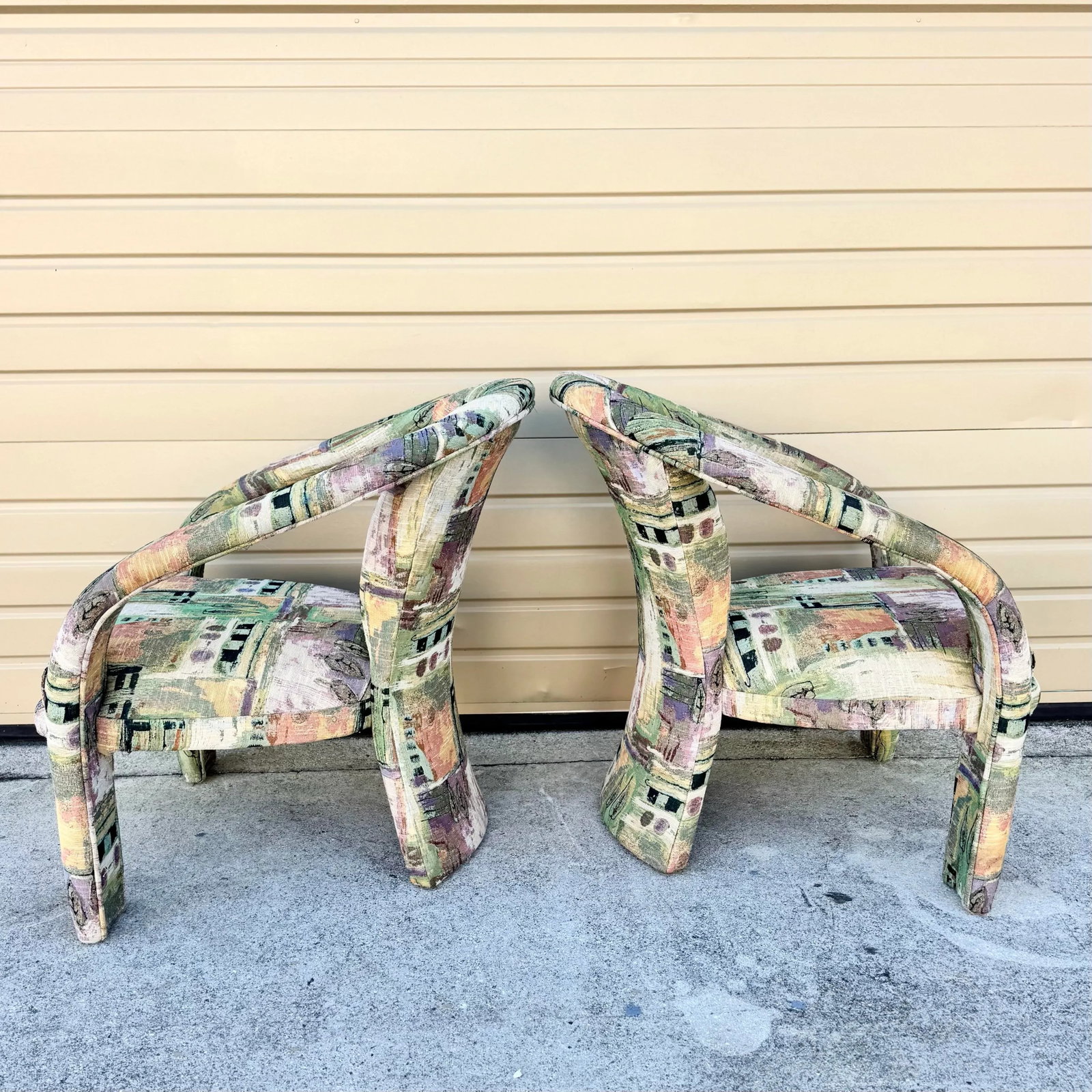 Postmodern Sculptural Abstract Fabric Lounge Chairs by Carson's - A Pair - 7
