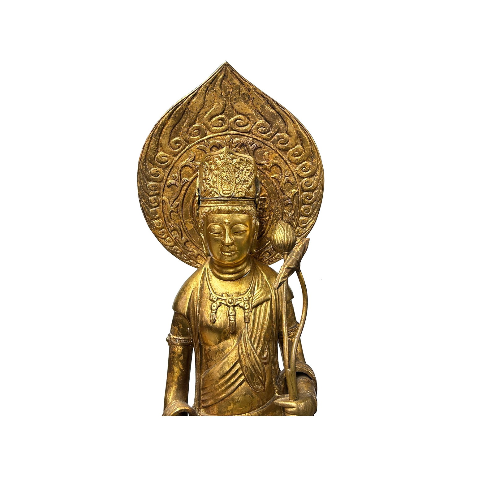 Oriental Metal Bronze Kannon Guan Yin Bodhisattva Holding Lotus Statue - 2