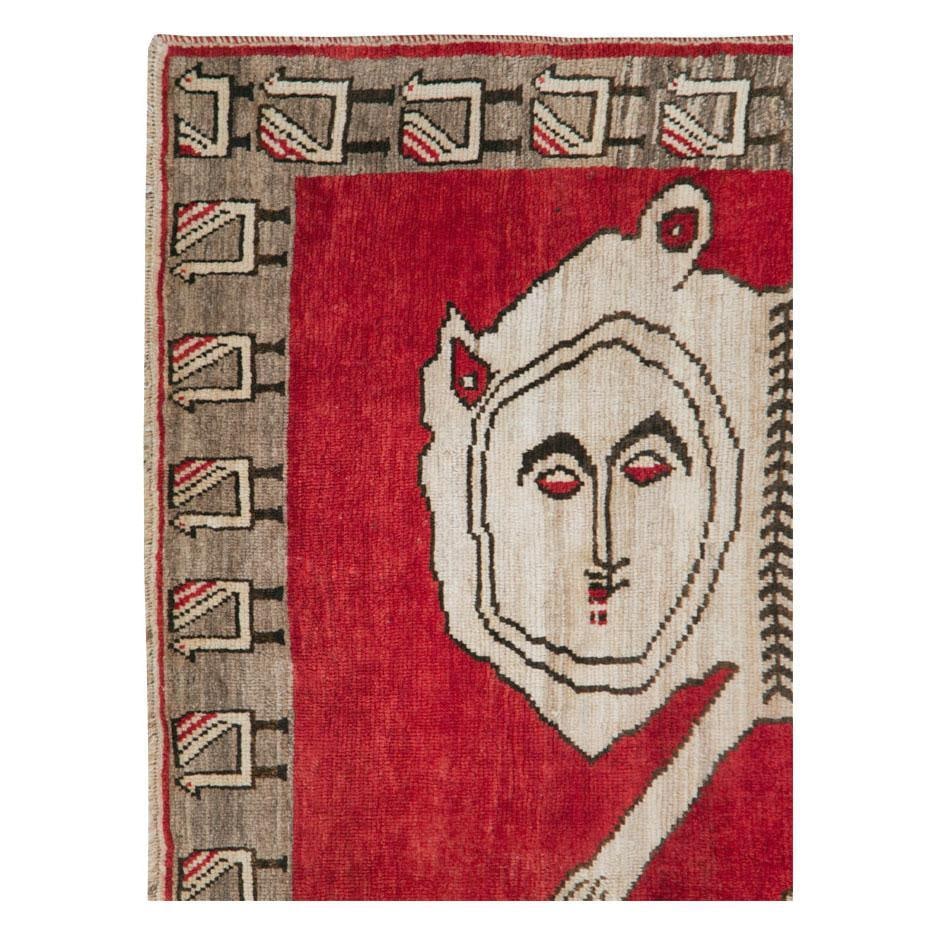 Tribal Mid-20th Century Handmade Persian Pictorial Gabbeh Accent Rug - 2