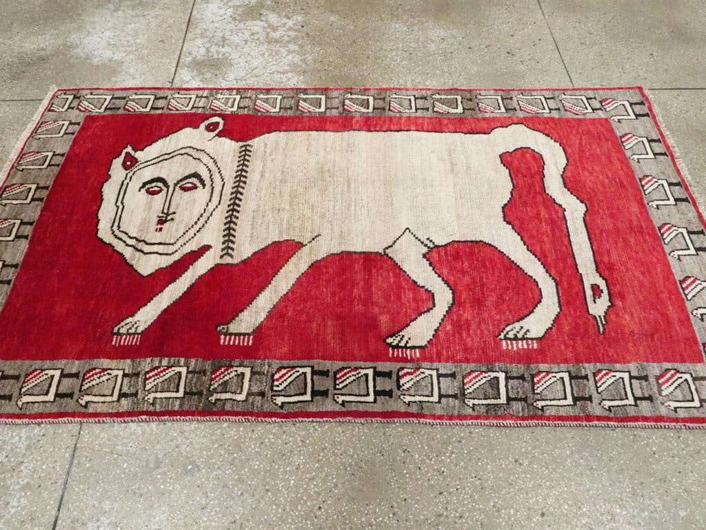 Tribal Mid-20th Century Handmade Persian Pictorial Gabbeh Accent Rug - 3
